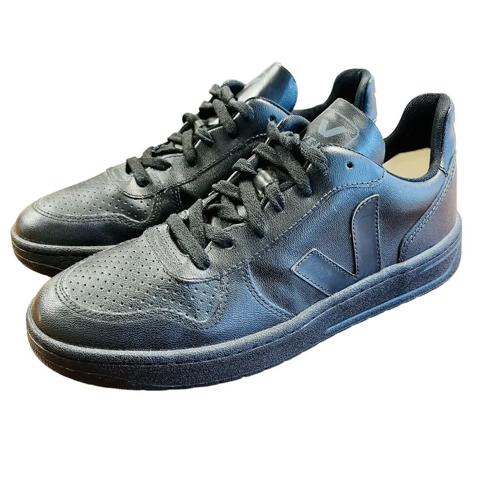 VEJA V-10 Black Leather Sneakers Shoes Lace Up Low Top Sz‎ US 10 UK 8 EU 41